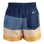 Cape 'Trip In A Van' Kids' Stripe Print Volley Shorts Navy Blue & Mustard - Image 2