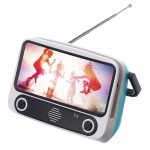 Retro TV Bluetooth Rechargeable Speaker & Smart Phone Holder Grey - Image 3