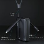 Ontekka 10k Power Bank with Built-in Lightning & USB-C Charge Cables Black 10K - Image 2