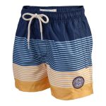 Cape 'Trip In A Van' Kids' Stripe Print Volley Shorts Navy Blue & Mustard - Image 3